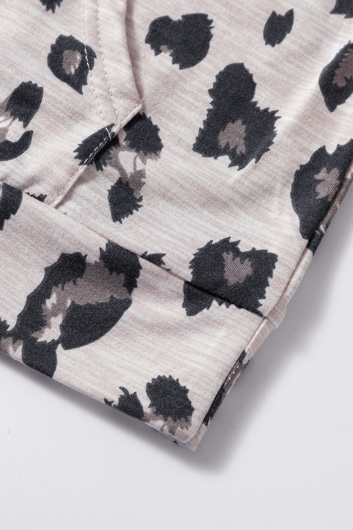 leopard print drawstring hoodie and skinny pants lounge set