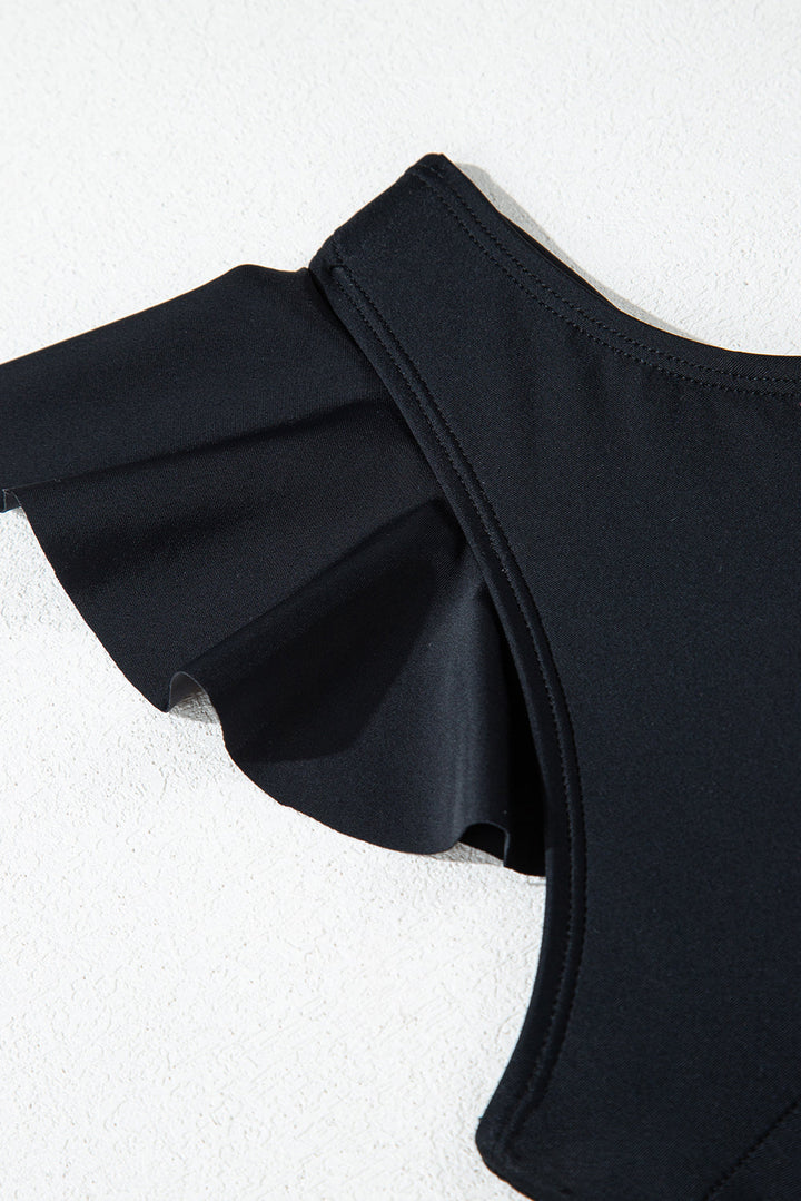 asymmetric ruffle shoulder pleated one piece swimsuit