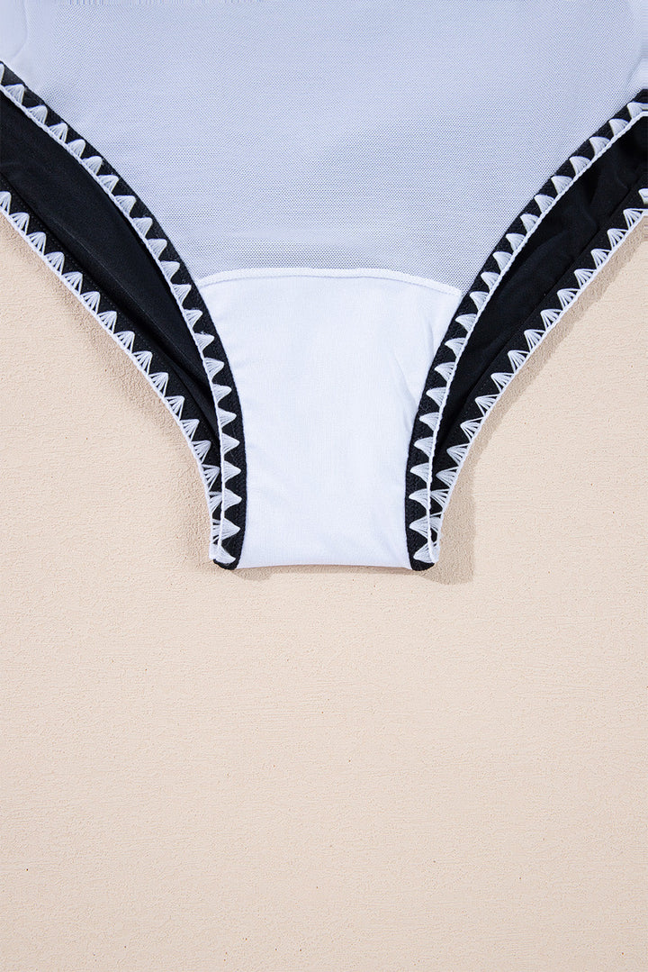 color block ric rac trim u neck one piece swimsuit