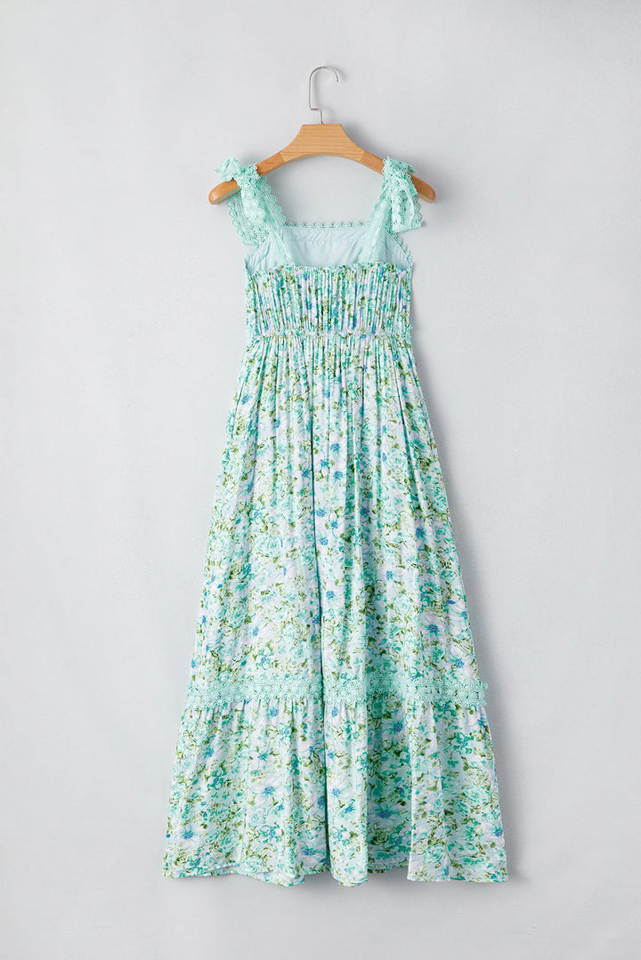 floral lace tied strap empire waist maxi dress
