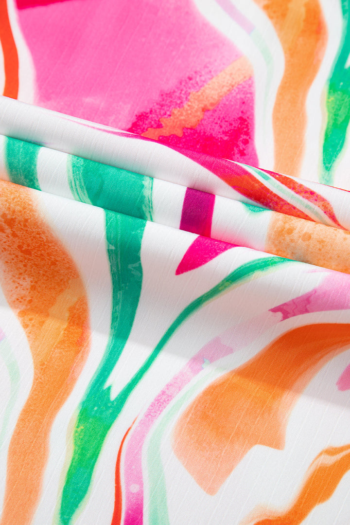 Abstract Print Ruffled Sleeve Smocked Bust Maxi Dress