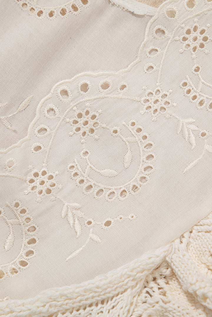 Embroidered Patchwork Hollow Out Knitted Ruffle Sweater Vest