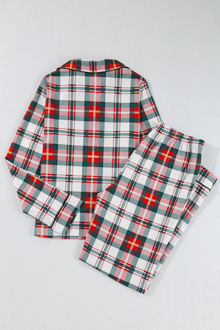 christmas plaid print two piece long sleeve pajamas set