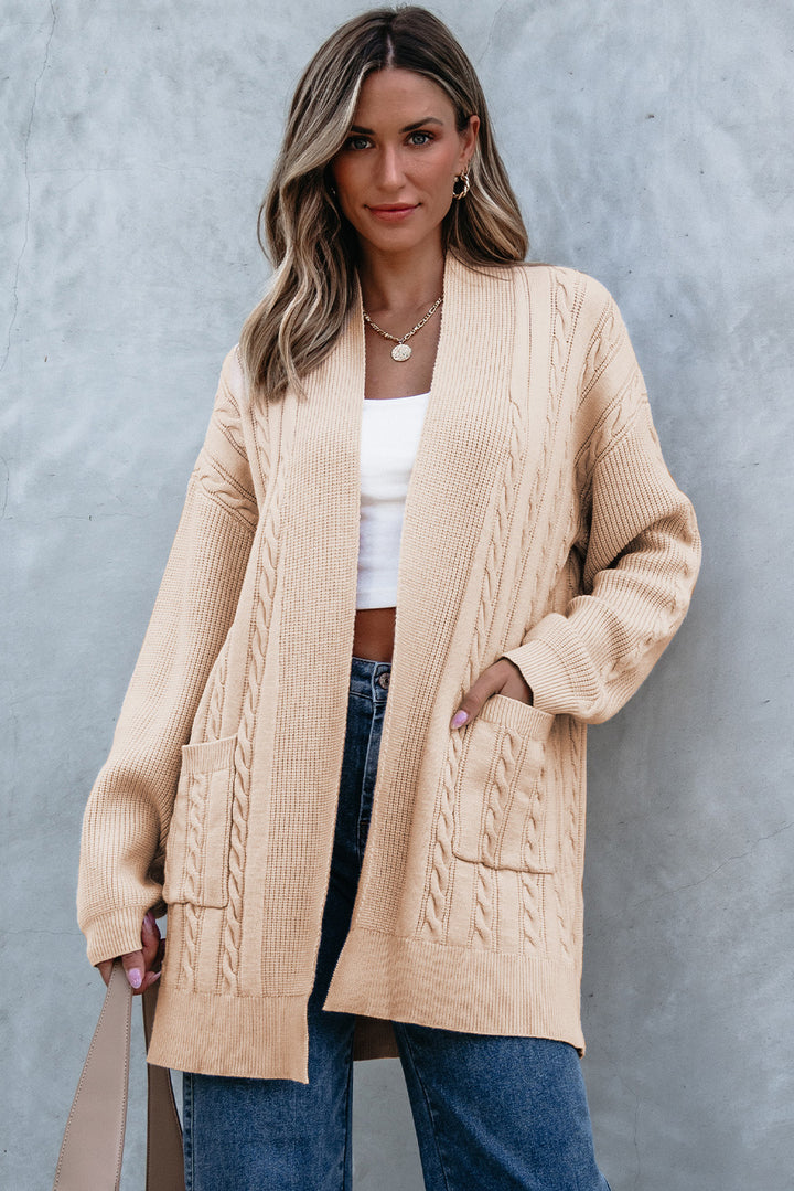 Oversize Chunky Cable Knit Open Front Midi-length Cardigan