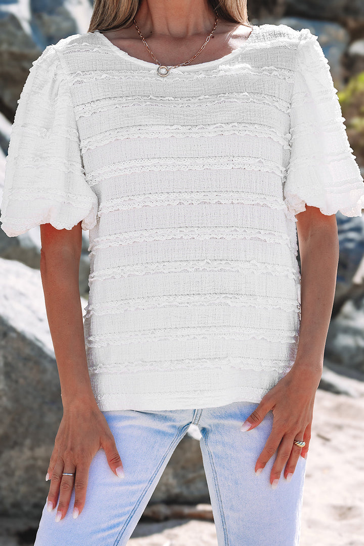 frilled lace trim bubble sleeve blouse