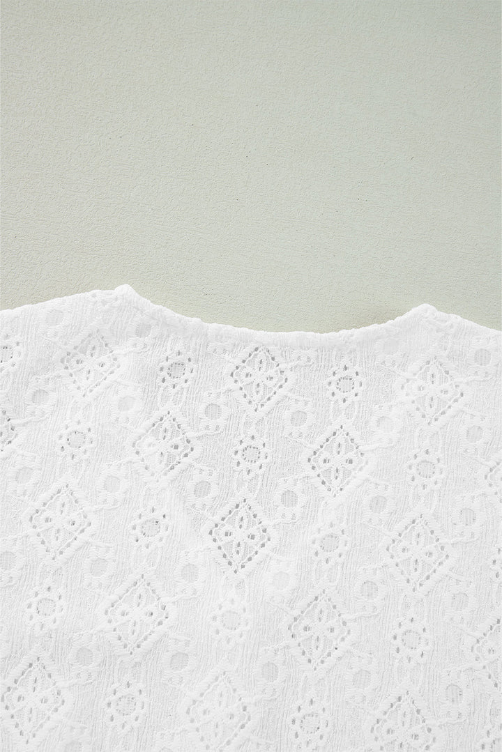 Lace Puff Sleeve V Neck Button Up Shirt