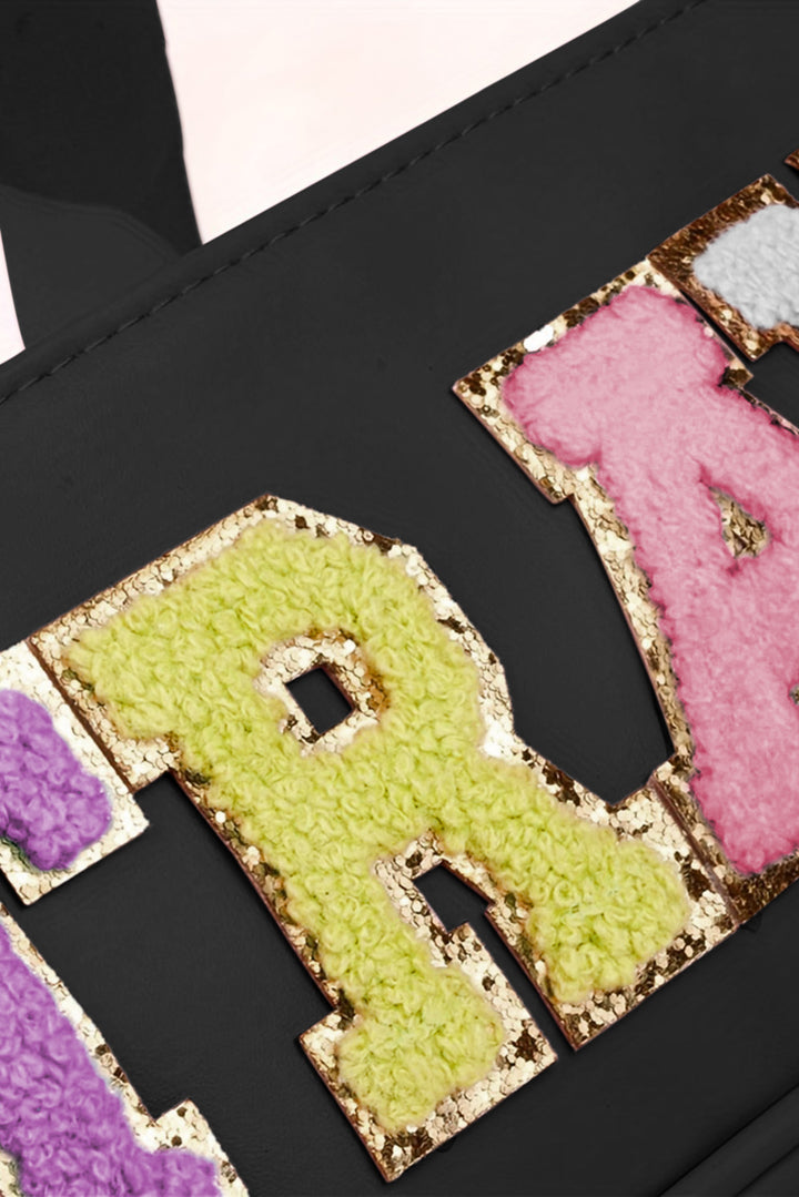 Trousse de maquillage TRAVEL en PVC transparent avec lettres en chenille