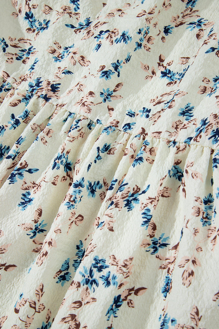 floral puff short sleeve empire waist mini dress