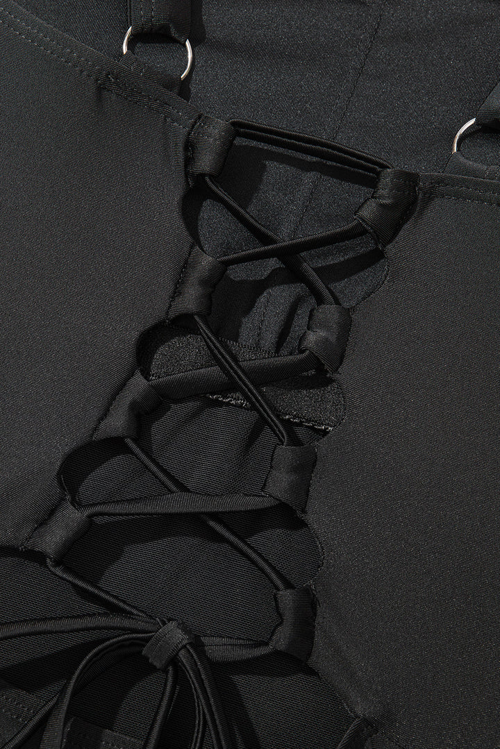 solid criss cross backless square neck one piece swimsuit