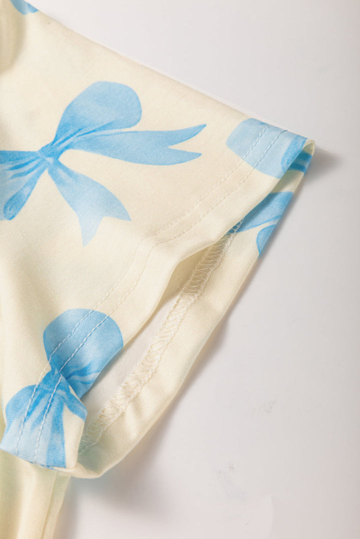 bow printed short sleeve shirt shorts pajama set