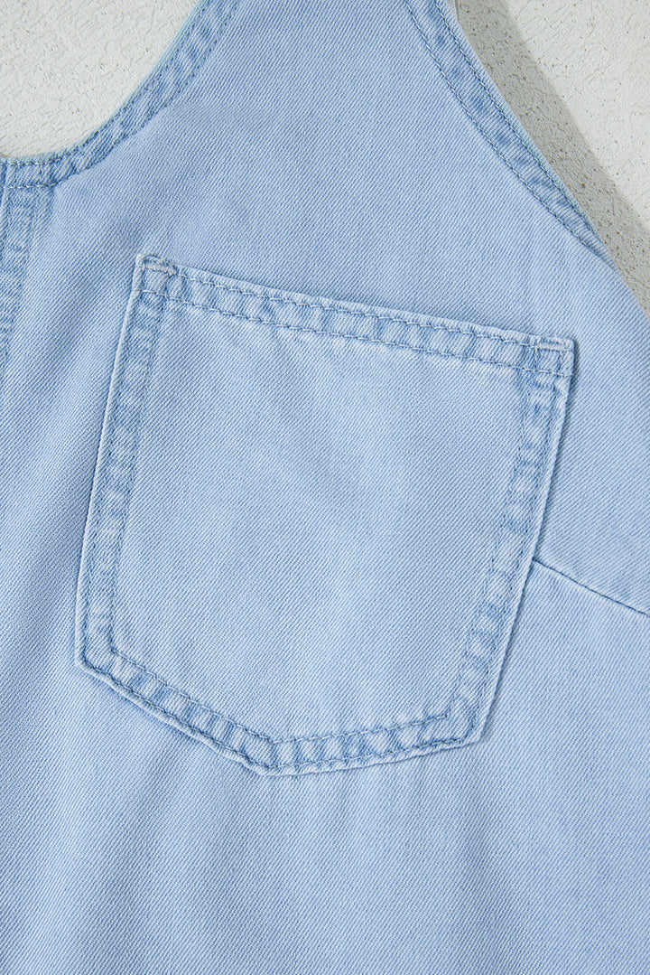 Knotted Open Back Halterneck Denim Tank Top