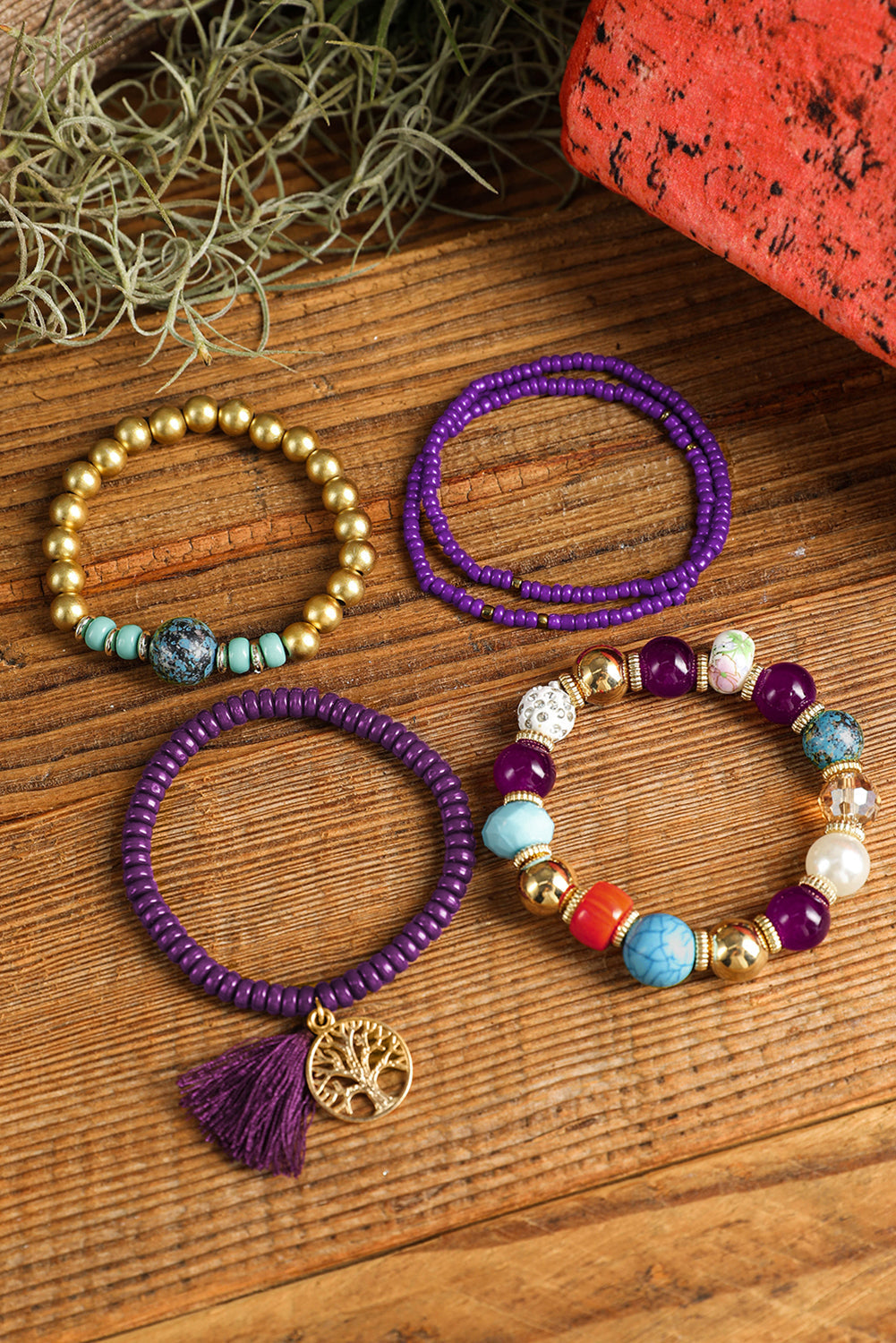 5-teiliges Boho-Armbandset mit türkisfarbenen Perlen