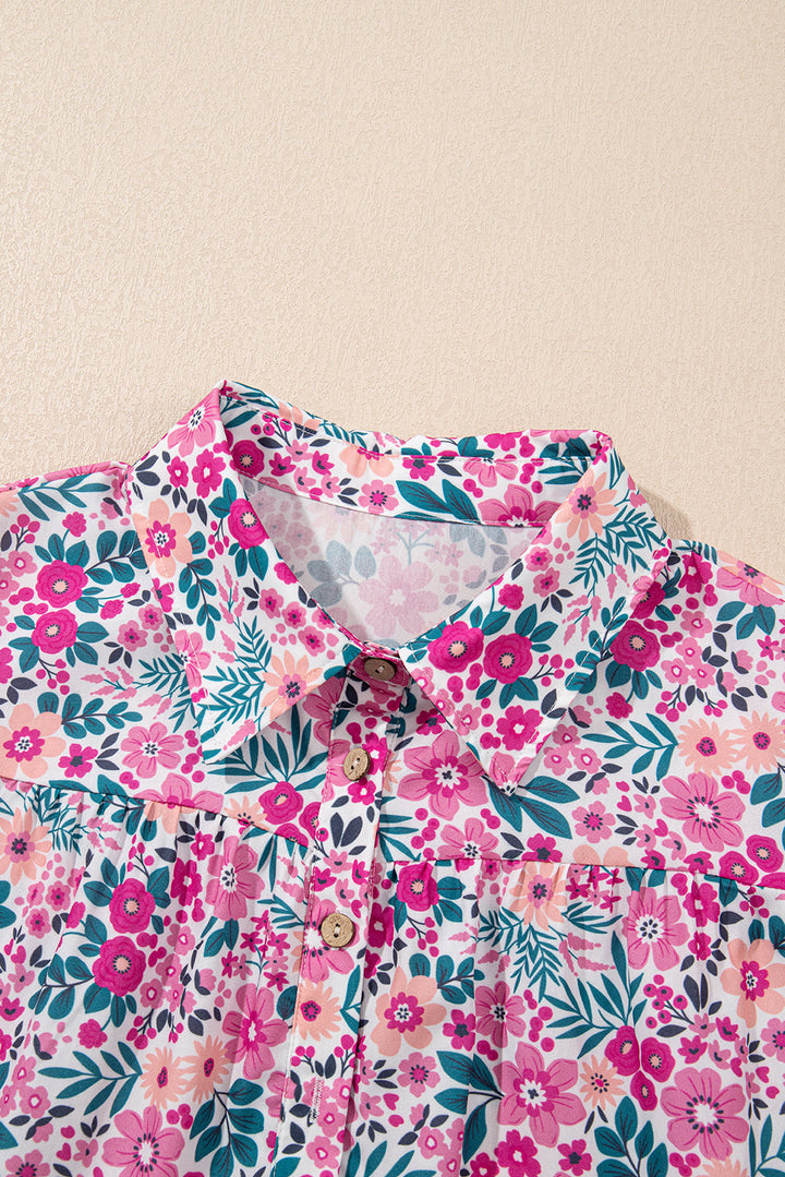 floral collared half placket short sleeve loose dress