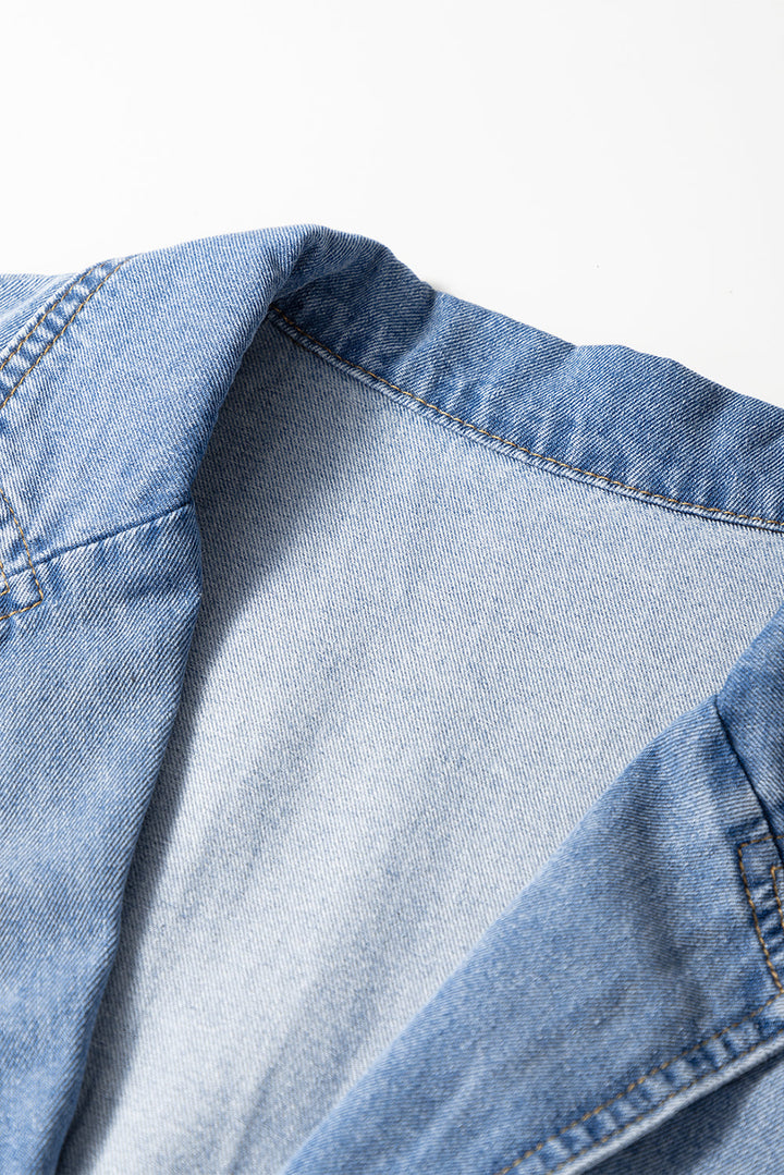 Lapel Denim Babydoll Top