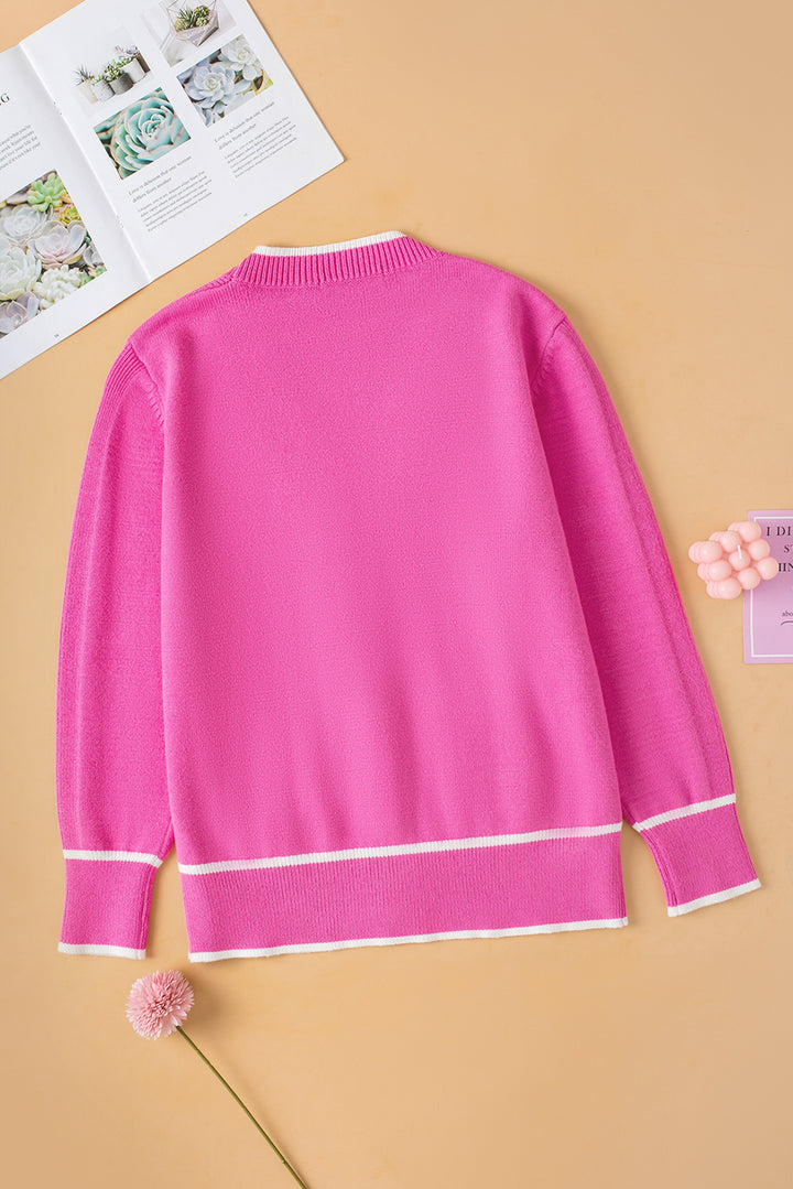 Color Contrast Side Pockets Button V Neck Cardigan