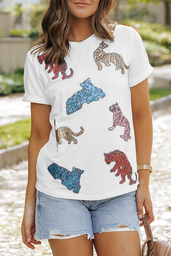Shiny Tiger Patch Graphic Summer T-shirt