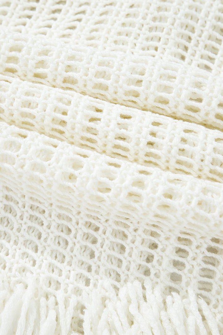 crochet fishnet fringed edge v neck beach cover up