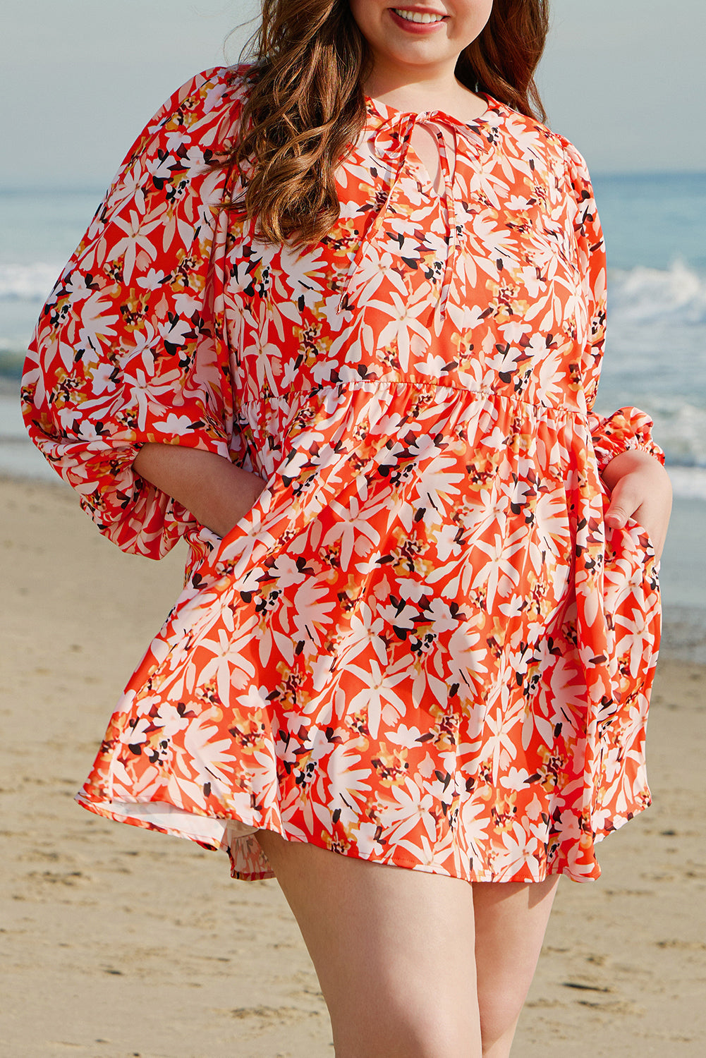 Floral Print Split V Neck Plus Size Dress – ModeShe