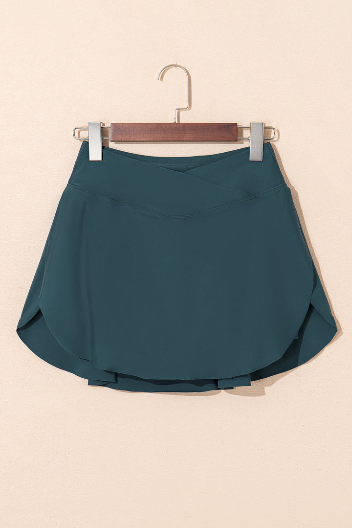 solid pocketed crossover high waist swim skort 2