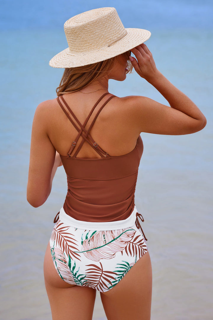 drawstring tummy control mix and match 2pcs tankini swimsuit 1