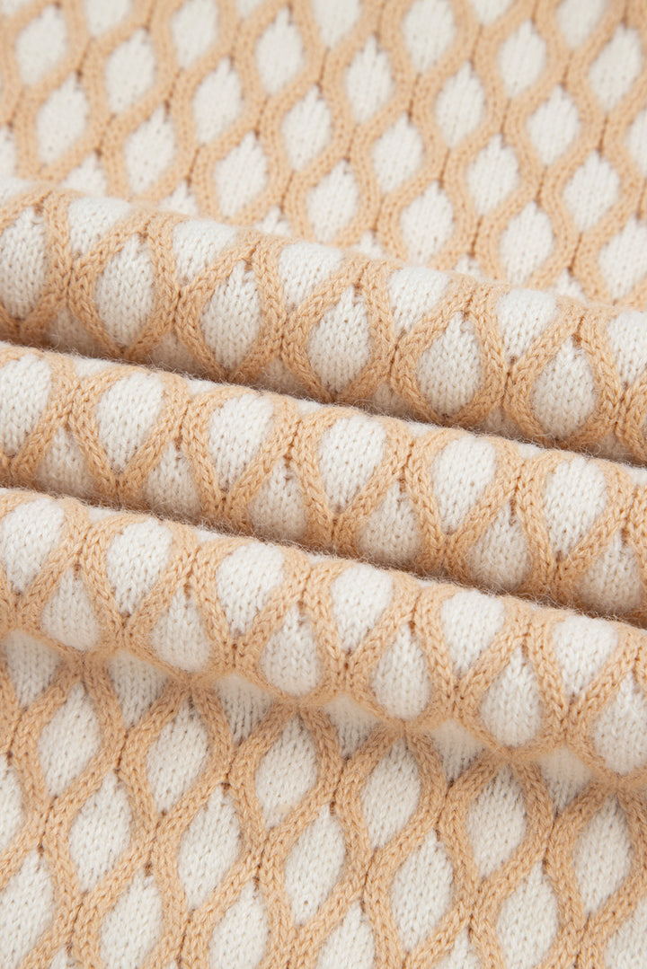 Rhombus Textured Knit Mock Neck Sweater