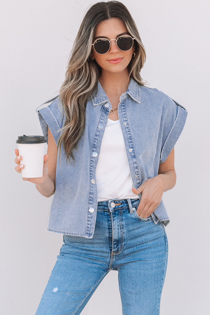 Denim Pinup Folded Cap Sleeve Shirt