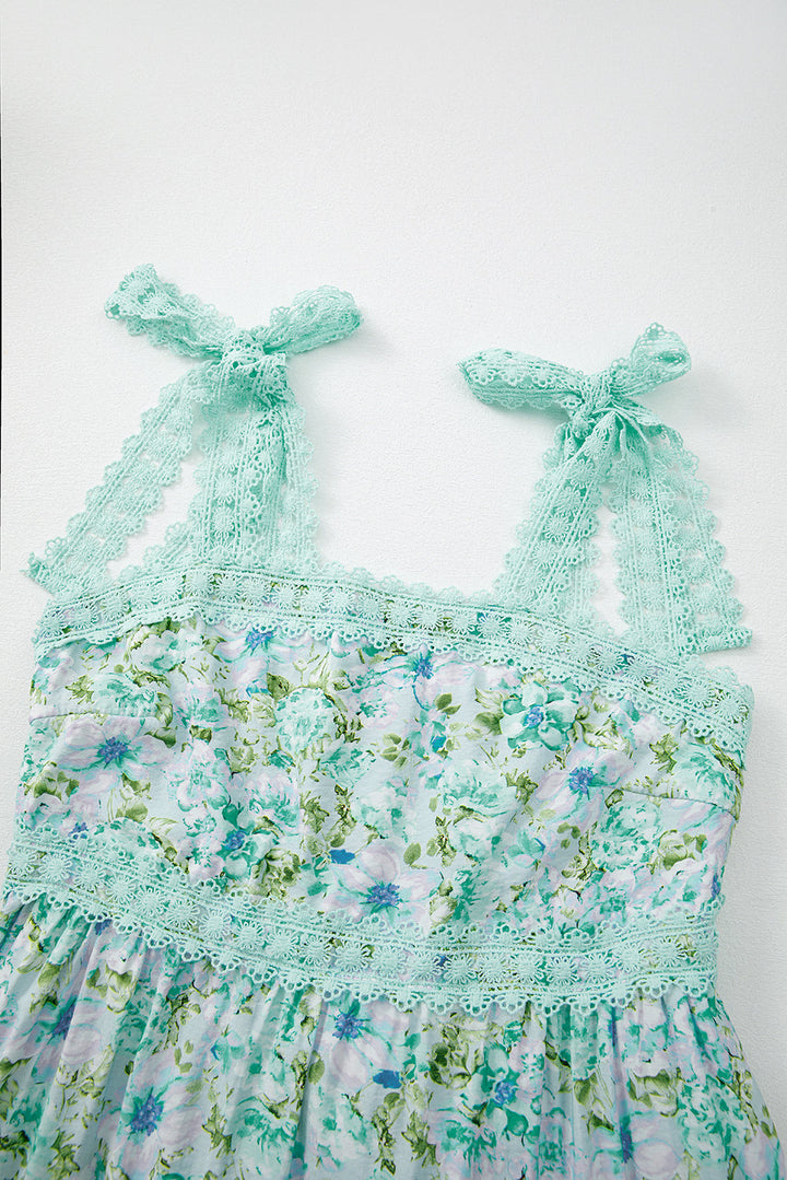 floral lace tied strap empire waist maxi dress