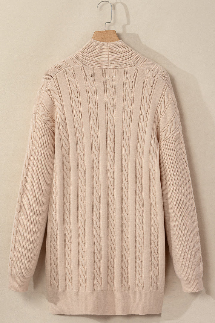 Oversize Chunky Cable Knit Open Front Midi-length Cardigan