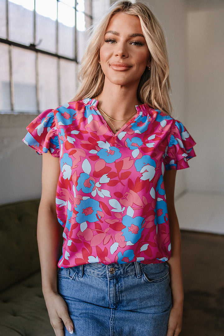 Ruffled Sleeve Floral Blouse
