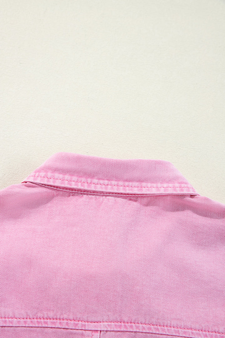 Short Sleeve Double Chest Pocket Denim Shirt Dress