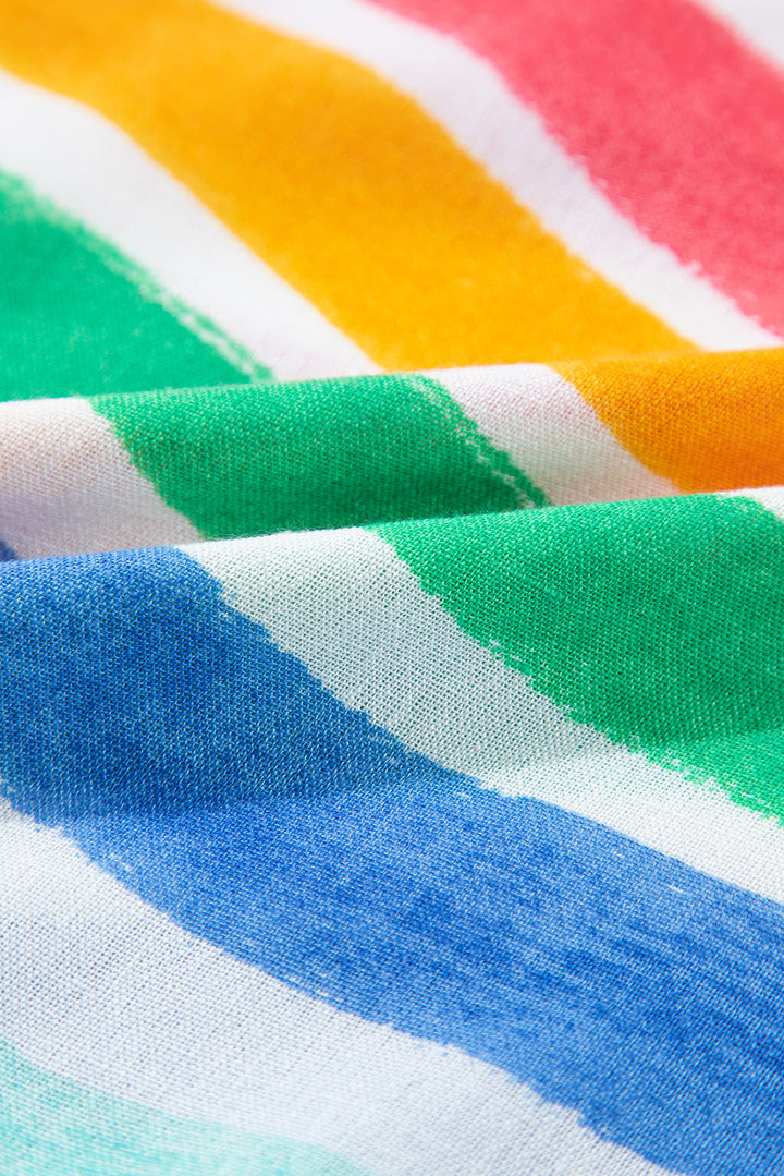 rainbow stripes ruffled hem drawstring v neck tank top