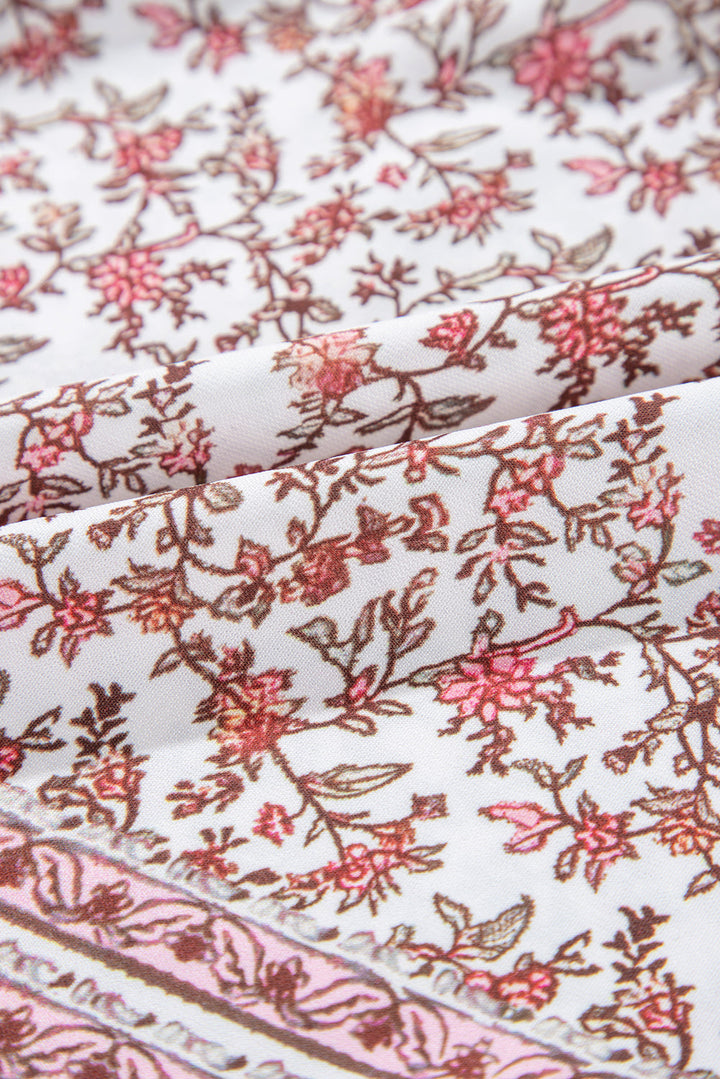 Bohemian Floral Pleated U Neck Vest