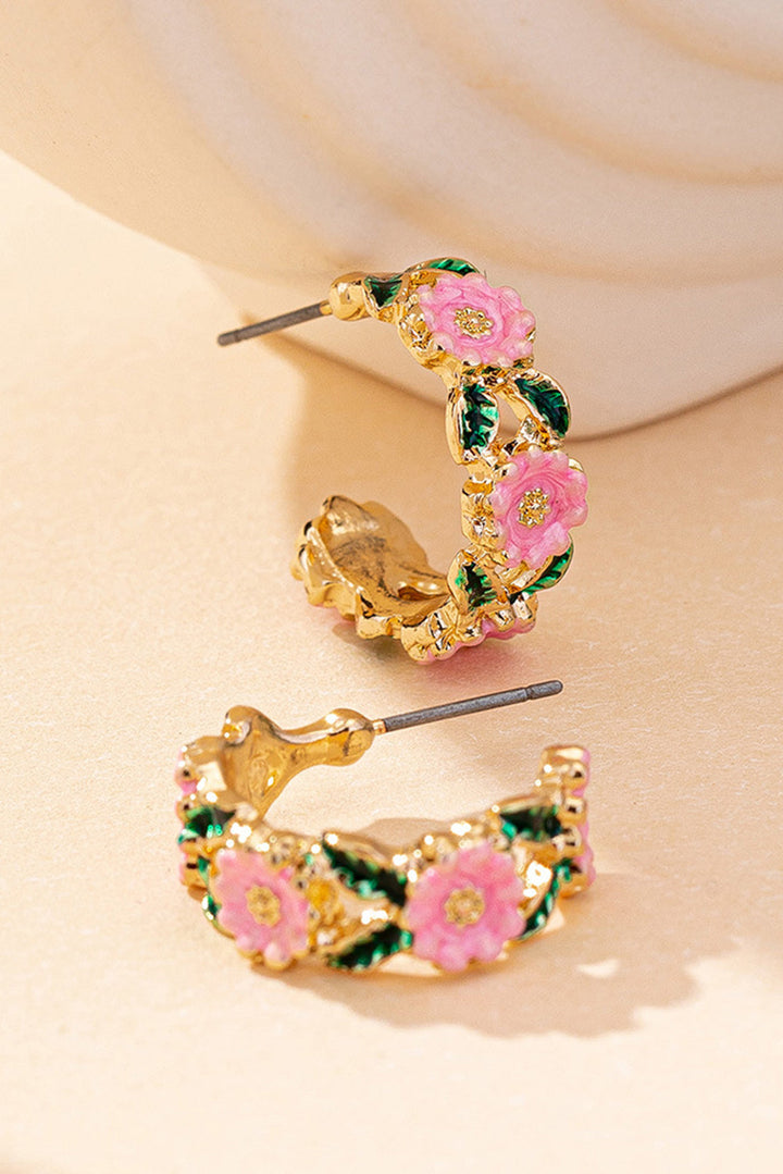 Flower Pattern C-shape Plated Alloy Earrings