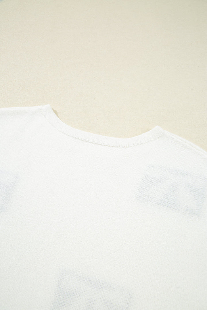 bow pattern knit short sleeve sweater