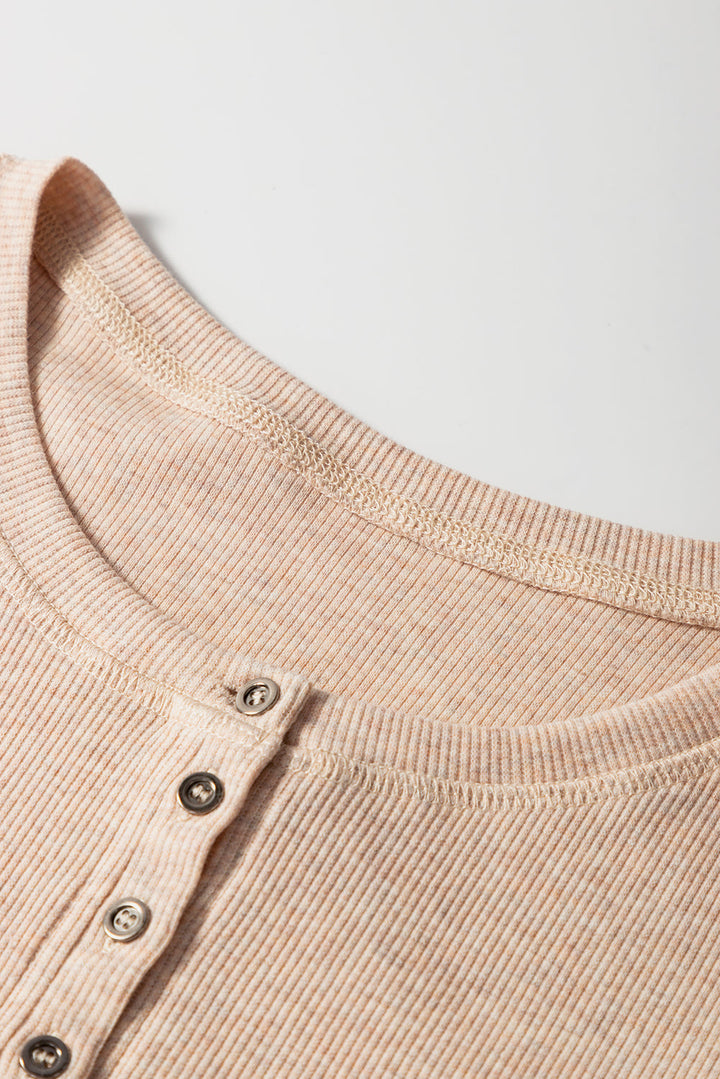 short sleeve half button ribbed knit top