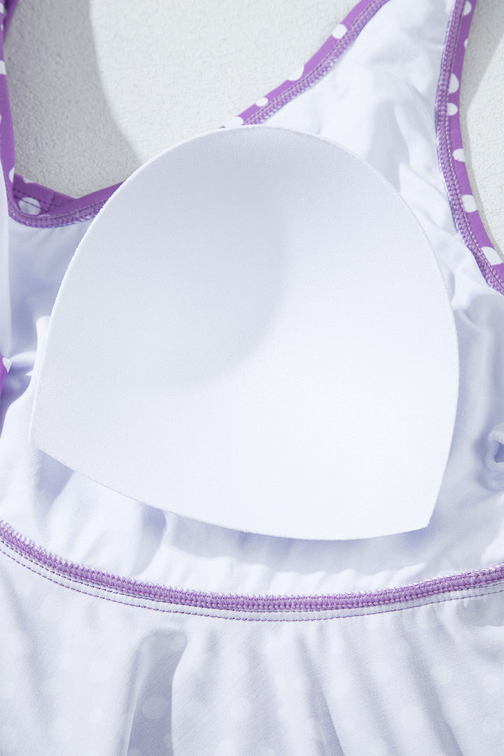 Plus Size Polka Dot Print Ruffled Knotted V Neck Tankini Set