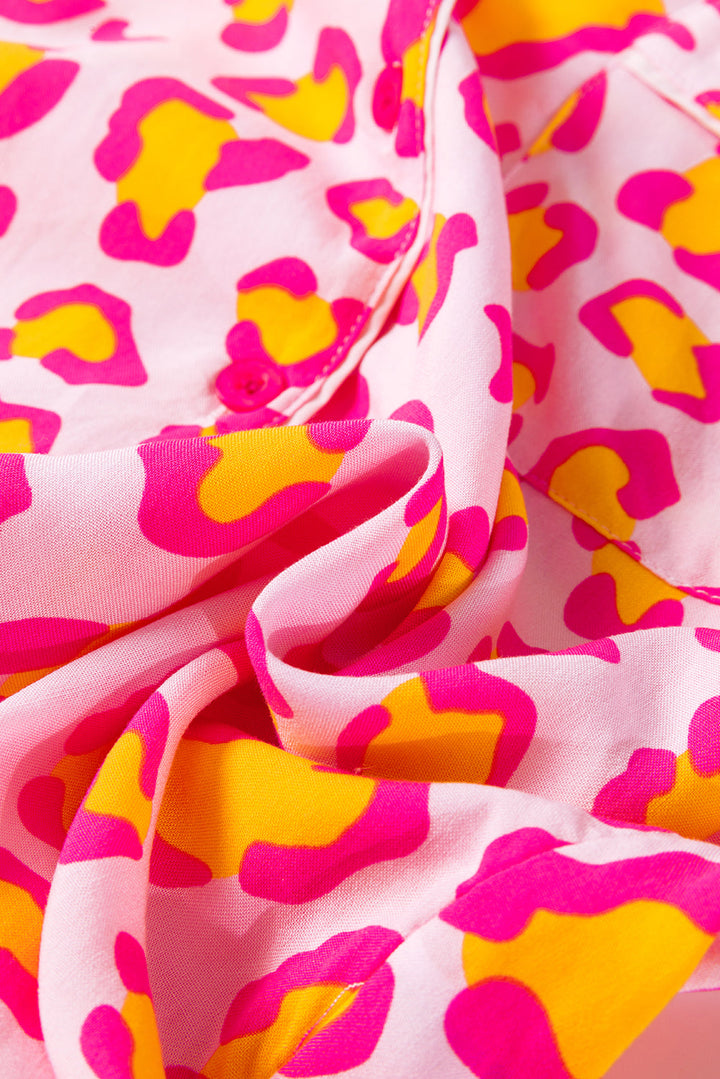 leopard print long sleeve shirt and shorts pajama set