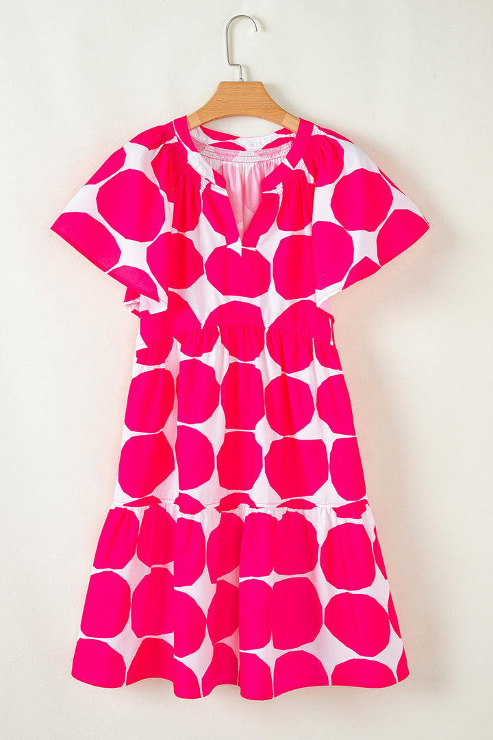 Polka Dot Flutter Sleeve Notched Neck Tiered Flowy Dress