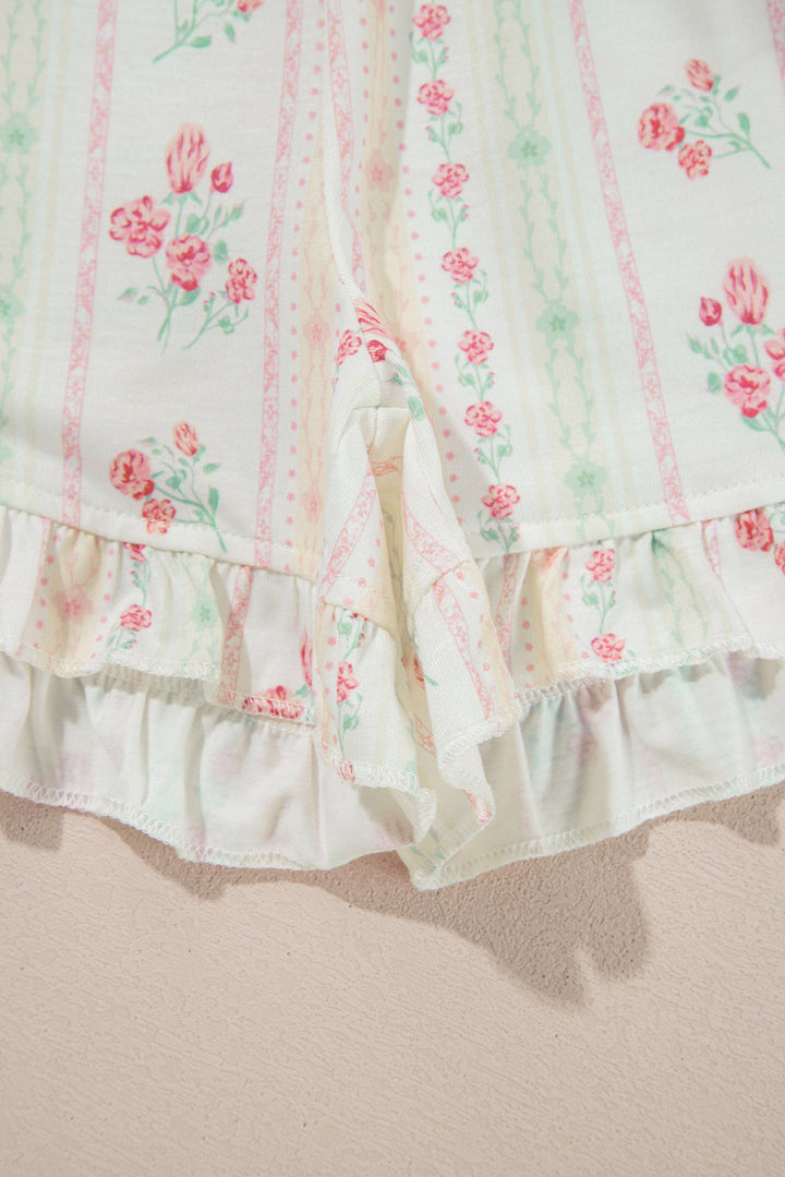 floral print contrast pipping short pajamas set