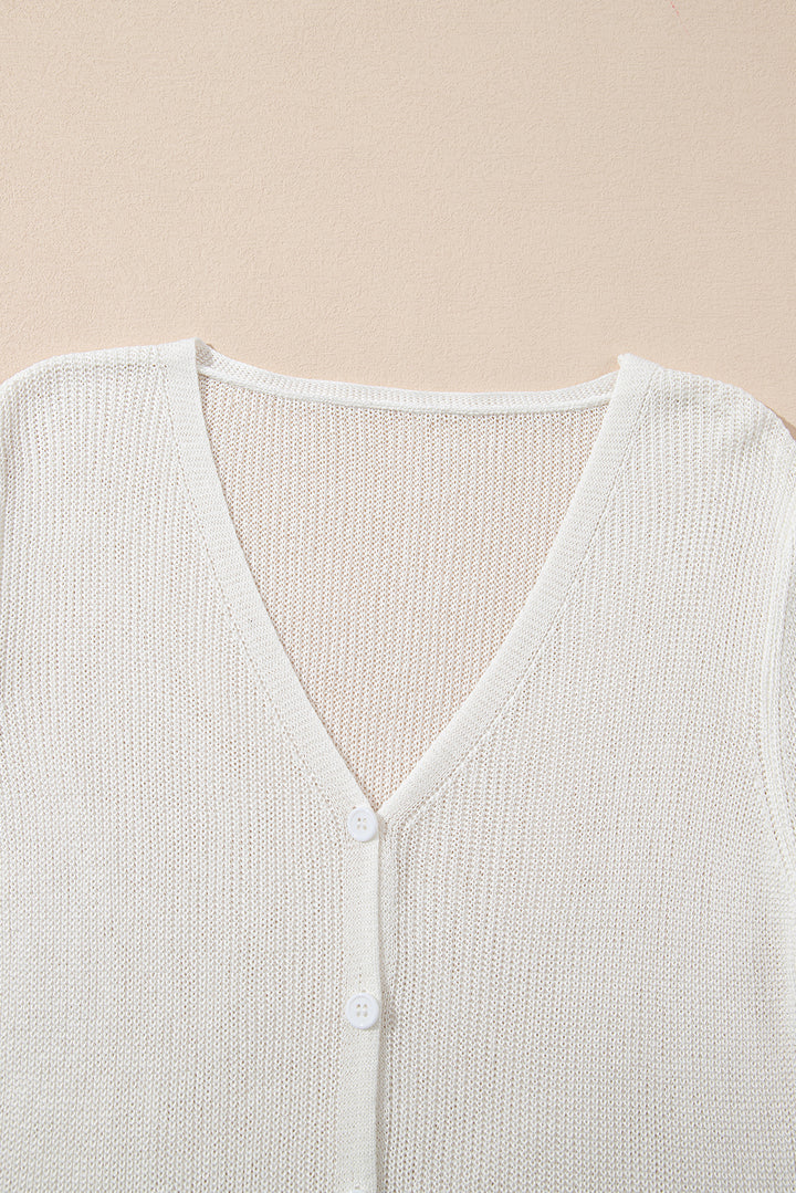 Lightweight V Neck Button Front Bell Sleeve Cardigan Sweater