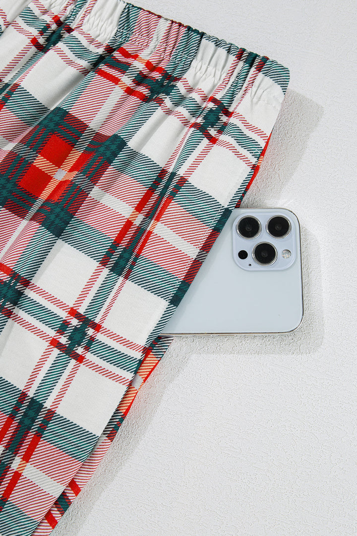 christmas plaid print two piece long sleeve pajamas set