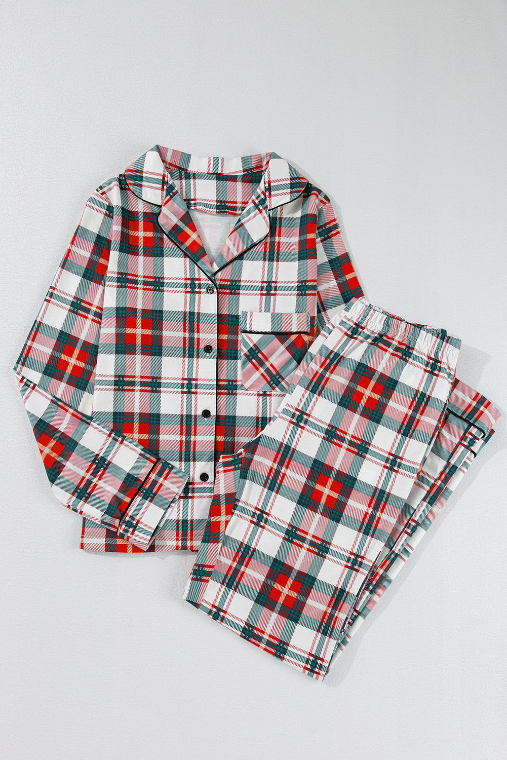 christmas plaid print two piece long sleeve pajamas set