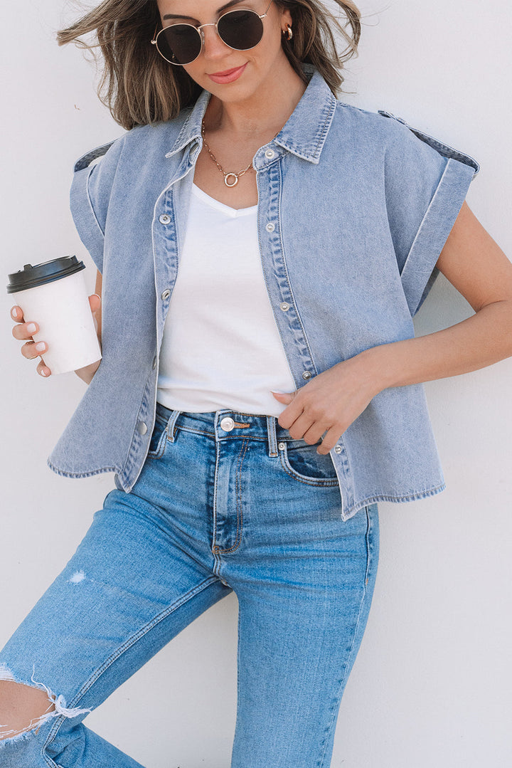 Denim Pinup Folded Cap Sleeve Shirt