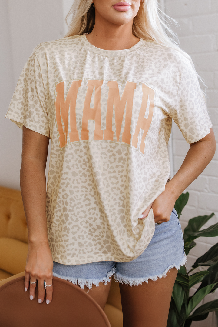 mama letter graphic leopard loose tee