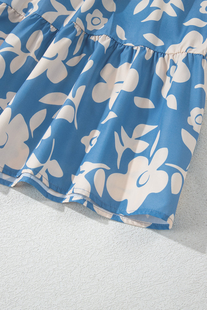 floral u neck flutter shoulder tiered flowy midi dress