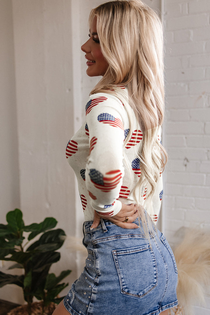 Americana Glitter Mesh Long Sleeve Bodysuit