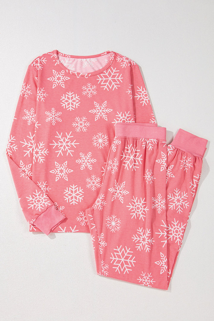 christmas snowflake print two piece loungewear