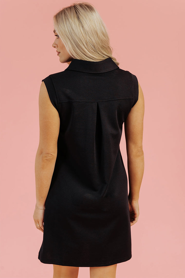 Solid Color Collared Slit Neck Sleeveless Mini Dress