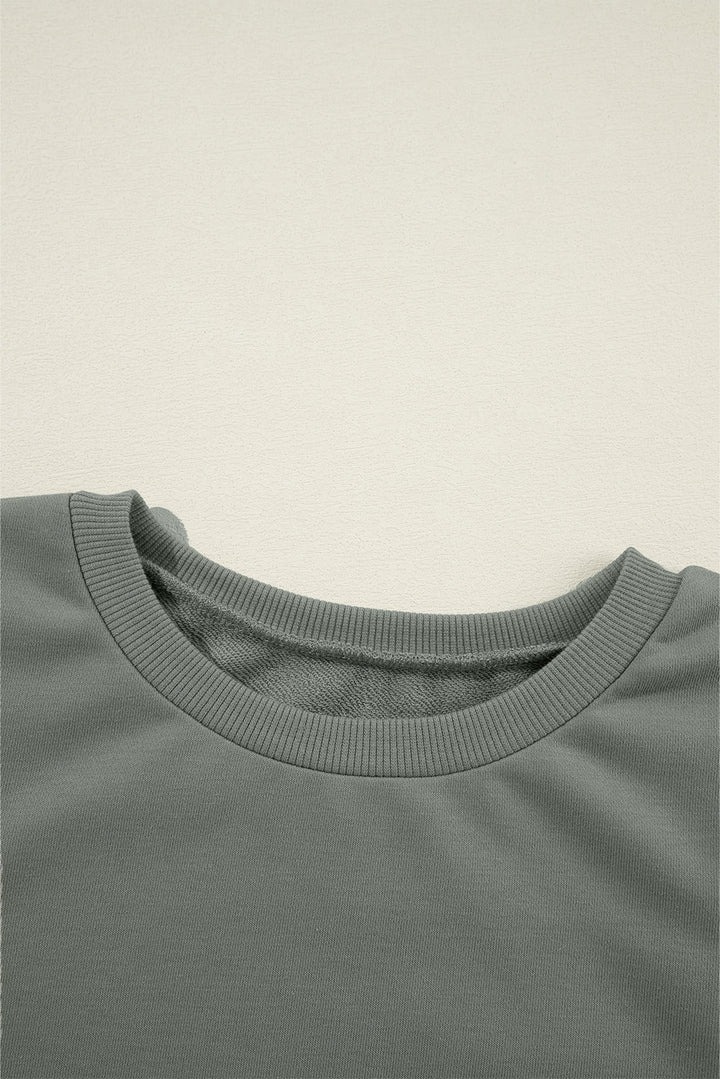 Solid Patchwork Sleeve Round Neck Sweatshirt