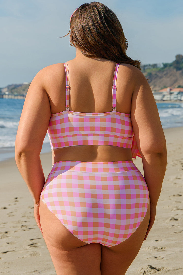 Plus Size Plaid Print High Waist Bikini Set